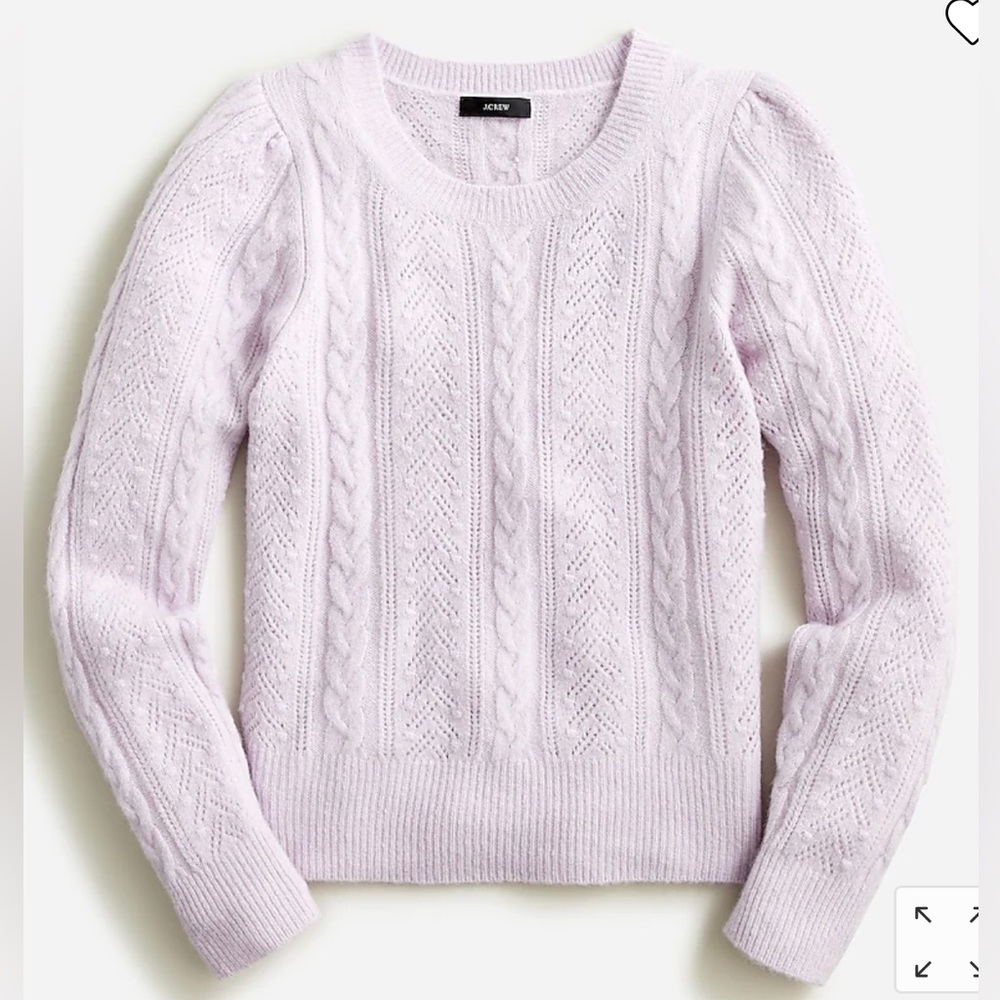 NWOT. J.Crew Pointelle Cable-Knit Crewneck Sweater in Ashen Quartz. Size S.